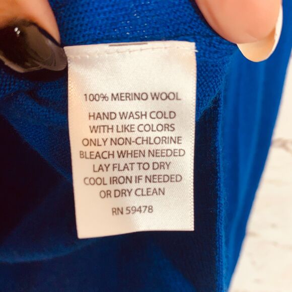 Kenar Royal Blue 100% Extrafine Merino Wool V-Neck Sweater Women’s Medium Chic - Picture 4 of 5